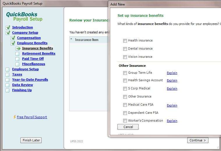 Intuit Payroll Set-Up Screen